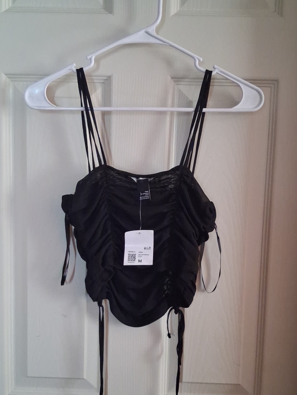 Forever 21 Black Ruched Crop Top with Spaghetti Straps